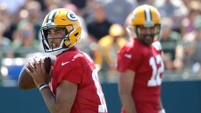 Jordan Love and Aaron Rodgers